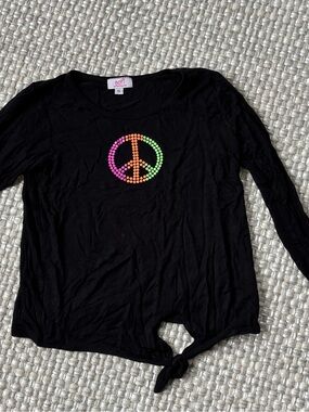 SOFI Girls' Black Long-Sleeve Tie-Front Top with Neon Peace Sign